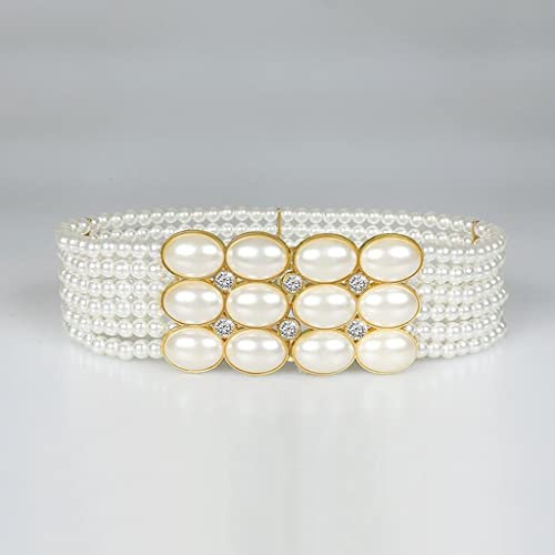 LXYDPZ Elastische Diamanten Perle Kummerbunds Weibliches Kleid Korsetts Bund Gürtel Dekoration Breiter Gürtel (Farbe: Weiß, Größe: Einheitsgröße)