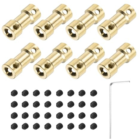 QUARKZMAN 8pz 4mm a 5mm Connettore Giunto Accoppiamento Albero Ottone Viti e Chiave Esagonale Accoppiatore Albero Motore Flessibile per Ruote Auto Pneumatici Albero Motore
