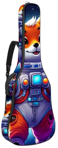 Akustikgitarrentasche für Mann Frau, wasserdichte Gitarrenkoffer, passend für 40/41/42 Zoll, Gitarren-Gigbag mit Schutzschicht, süßer Fuchs im Weltraum, Mehrfarbig Nr. 04, 42.9x16.9x4.7 in,