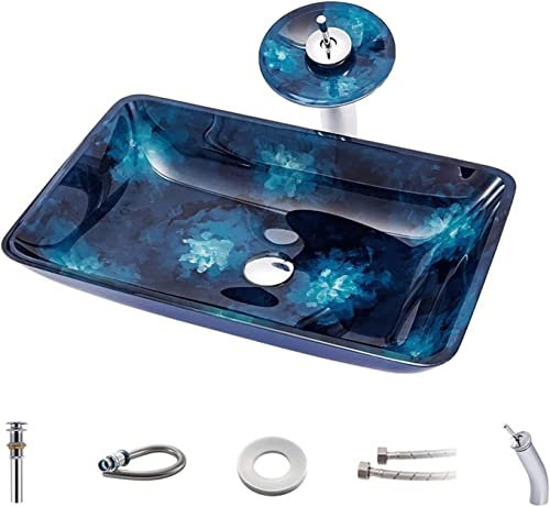 Lavabo da Appoggio in Ceramica Lavabo da appoggio Lavandino da appoggio Stile vintage Dipinto a mano Art Lavandino da appoggio per bagno Lavandino da bagno in vetro blu Vasca singola Lavandino per sh