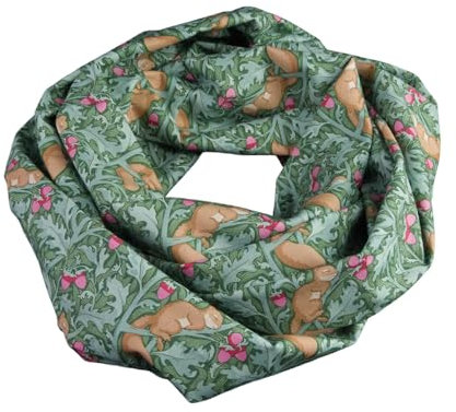 bettina bruder - Damen-Loop Schlauchschal Eichhörnchen Blumen Eicheln grün braun bunt - 100% Baumwolle