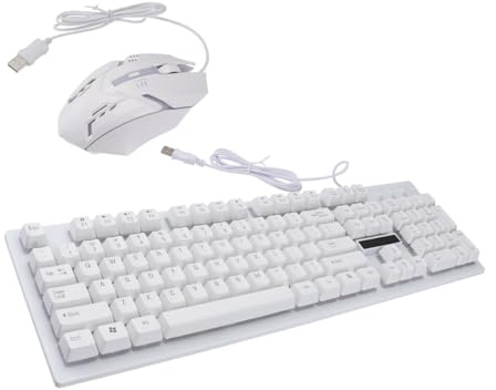 CAXUSD Clavier Souris USB Mécanique Gamer Design Non Conflict et Plastique Blanc, Ensemble Clavier et Souris Lumineux pour Bureau et Maison