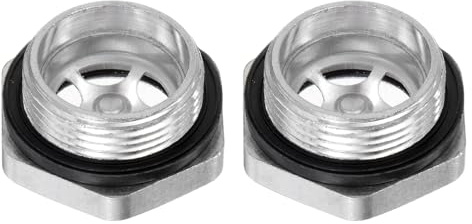 QUARKZMAN 2Pz Vetro Spia Olio Compressore Aria 26 x 1.5mm Filettatura Maschio Indicatore Plastica Livello Vista Liquido Alluminio Testa Esagonale Finestra con O-Ring Raccordi, Argento