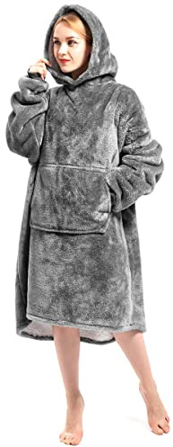 Hyperthermia Wearable Blanket with Pockets & Hood, Oversized Ultra-comfort Hoodie Blanket with Fleece for Women & Men for Home