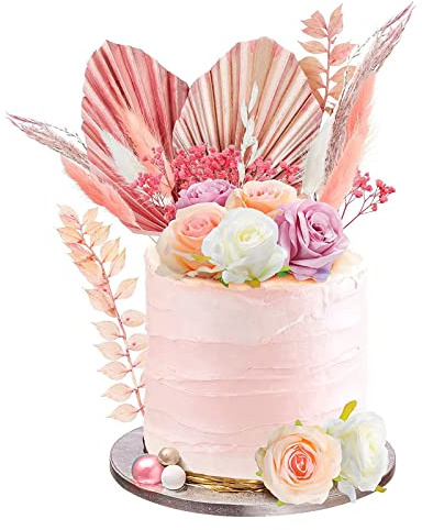 MDHQ Décoration Gâteau en Forme Feuille Palmier Rose Artificielle Fleur pour Fête d'anniversaire Mariage Réception-Cadeau pour Bébé Fourniture Fête À Thème
