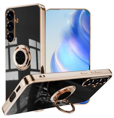 Knoowcasefor for Samsung Galaxy A56 5G Case 360°Rotatable Stand Ring Shockproof TPU Cover Protective Slim Phone Cover for Galaxy A56 5G Phone Case, Black