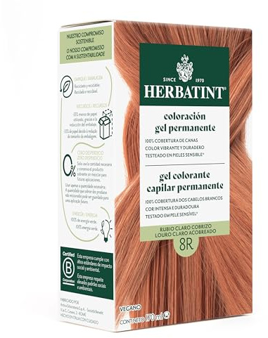 Herbatint Colorazione per capelli in gel 8R biondo chiaro ramato - 170 ml | senza ammoniaca, copertura ottimale dei capelli grigi | con 8 estratti biologici, ideale per pelli sensibili