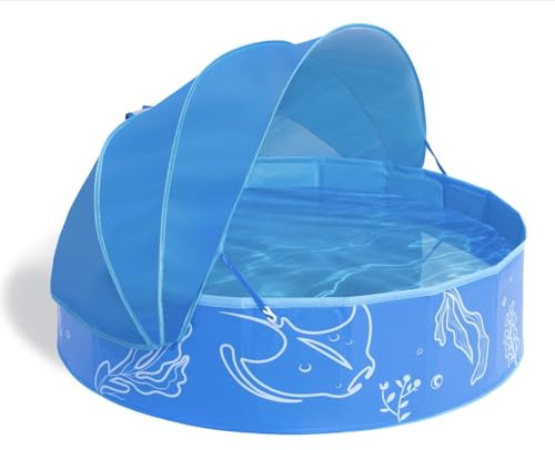 Hikiddy Shaded Paddling Pool for Kids: 47in Pop-Up Baby Pool with Shade for Summer Beach Garden Bath Toys,Blue
