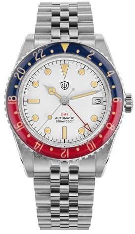 watchdives GMT Uhren Für Männer, WD6542 Männer Uhr NH34 Automatische Armbanduhr 38mm Bubble Domed Saphirglas Uhren 100M Wasserdicht