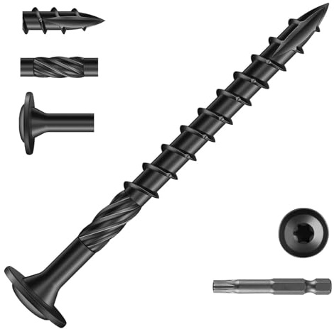 Wavanta 50Pcs Washer Head Wood Screws 6.3 x 75mm, Decking Screw, Black Torx Wood Screws, Heavy Duty Construction Structural Timber Screw, Rust Resistant Coated, with T30 Torx Bit
