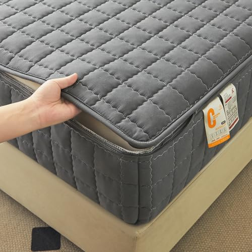 Copri Materasso Matrimoniale 160x190cm con Zip Coprimaterasso con Cerniera Lenzuolo Sfoderabile Rivestimento Materasso Una Piazza E Mezza Trapuntato Fodera Proteggi Sacco Materasso(160X190+23cm,C)