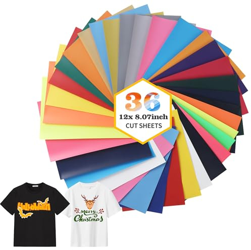 BUCOMTU 36 Stück Plotterfolie Textil,Plotterfolie zum Aufbügeln 30.5x20.5cm, Flexfolie für Textilien, Ideal für T-Shirt Design, Kleidung, Taschen, Hüte