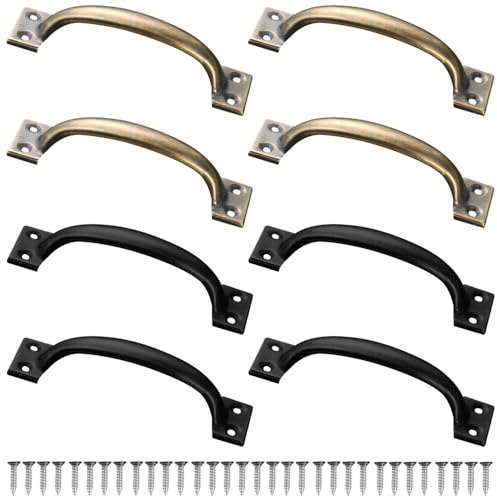 huoanpo 8 Pack Cast Iron Door Handles - Vintage Black and Bronze Cabinet Pulls for Cabinets, Garden Gates and Sheds|120mm Wooden Door Handles with ScrewsDoor Pulls