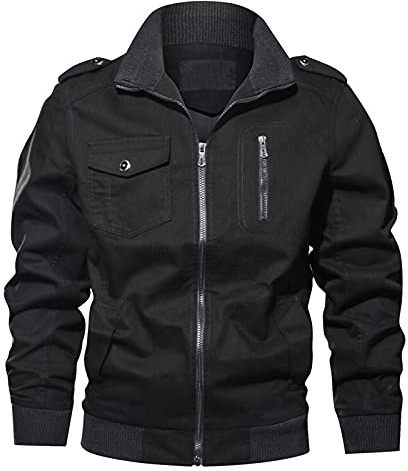 Bomberjacka för män, Heritage, Blouson-jacka med dragkedja och fickor, sweatjacka, stora storlekar, ståkrage, flygarjacka, enfärgad, tvättad övergångsjacka, klassisk, ledig, sportjacka, svart, 6XL