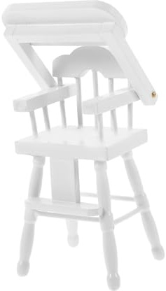minkissy Miniatur Holz Hochstuhl für Puppenhaus Handgefertigtes Puppenmöbel Stabile Mini Babyhochstuhl Dekoration aus Holz Geeignet als Puppenhaus Zubehör und Foto Requisite Weiß