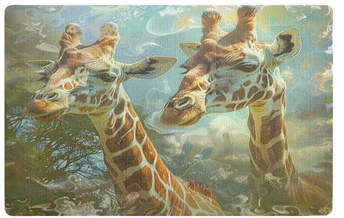 Felpudo para interior de 50 x 80 cm, diseño de jirafas 3D, antideslizante, atrapa la suciedad, lavable, absorbente, alfombra de entrada interior