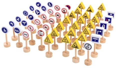 Gogogmee Lot de Panneaux De Signalisation en Bois Garçon Et Filles, 50 Pièces, Simulation Réaliste De Panneaux De Circulation, Jeu Éducatif Cognitif pour Apprentissage Routier Et Jeu Coopératif