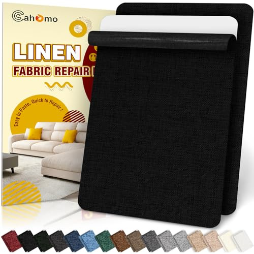 Flicken Selbstklebend Stoff, Cahomo Leinenstoff Patches Stoffflicken Selbstklebend, 20x30 cm 2 Stück Leinen Reparatur Patches für Sofa, Autositze, Bootssitze, Bürostuhl, Vorhang - Schwarz