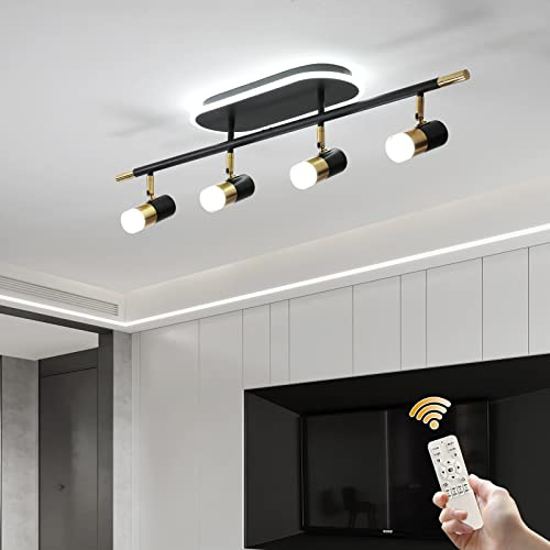 GEADI Moderne LED Deckenleuchte 90CM, Dimmbar Deckenlampe Esstisch | mit Einstellbar Deckenstrahler 4 flammig, Schwarz Deckenlampe Lang für Wohnzimmer, Küche, Schlafzimmer, Flur, Lounge