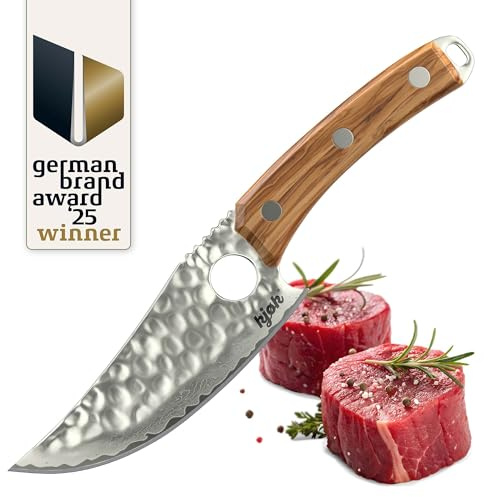 kjøk Couteau de chef damas 67 couches Premium, noyau en acier japonais AUS-10, dureté 62 ± 2 HRC, lame damassée avec trou, manche en bois d’olivier – couteau de cuisine tranchant