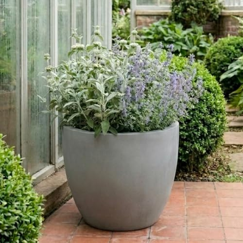 IDEALIST Large Plant Pots 50cm Plant Pot, Grey Reinforced Stone Planter 88L | 1 Pack, W50 H45 cm, Inner Top D44 cm, Large Size, Frostproof, Drainage Holes, Lightweight, Egg Pot, Flower Pot