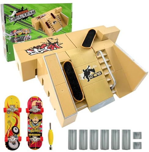 Morofme Fingerboard Rampe Zubehor Set, 5-in-1 Fingerskateboard Park | DIY Montagen Finger Skateboard Rampemit Metall Mini Skateboard fur Fingersportarten Spielzeug Sporttrainings Geschenk