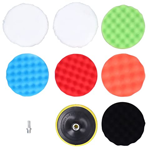 FTVOGUE 7 St Polerskiva Poleringssvampsats, 150 Mm Diameter Ull och Svampkuddar för Biltruck Glasstenkeramik, med Lättvikts Kompakt Design för Vaxning Polering Rengöring