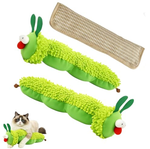 3PCS Catnip Toy for Cats,2PCS Caterpillar Catnip Toys+1PCS Large Cat Pillow | Interactive Plush Cat Toys for Teeth Cleaning, Bite-Resistant Plush Caterpillar Design, Dental Health Benefits