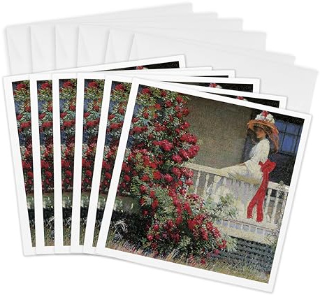 3dRose The Crimson Rambler by Philip Leslie Hale Victorian Lady and Roses 6 Greeting Cards with envelopes