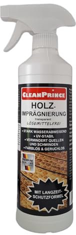 CleanPrince 0,5 Liter Holzimprägnierung | lösemittelfrei, farblos und geruchlos, UV-stabil, stark wasserabweisend, vermindert Quellen und Schwinden Teakholz Bankirai Nadelholz