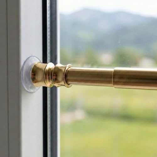Astine a Pressione per Tenda a Vetro, Coppia 2 Pezzi, Regolabili con Molla e Ventose, Ø7/8 mm, Senza Forare, Ottone Lucido Oro, Made in Italy - Cm. 60-80