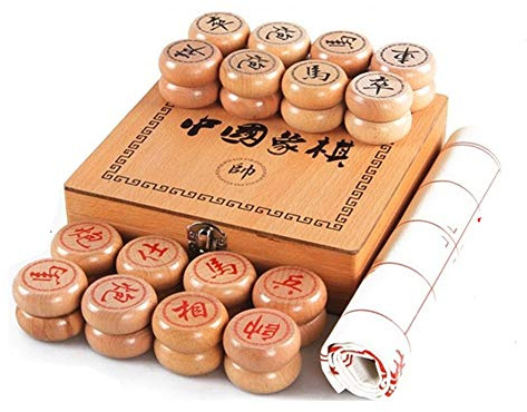 GoodPlay Beechwood Chinese Chess Set Xiangqi Travel Game Set with Wooden Box and Leather Chessboard