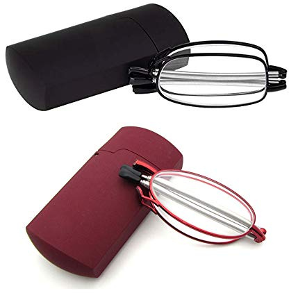 JoXiGo 2 Stueck Lesebrille Faltbar Klappbar Schwarz Rot für Herren Damen +1.5 Metallrahmen Kompakte Leichte Brillen Anti-Müdigkeit Presbyopische Optics Gläser mit Pocket Etui,+ 1.5 (50-54 Jahre)