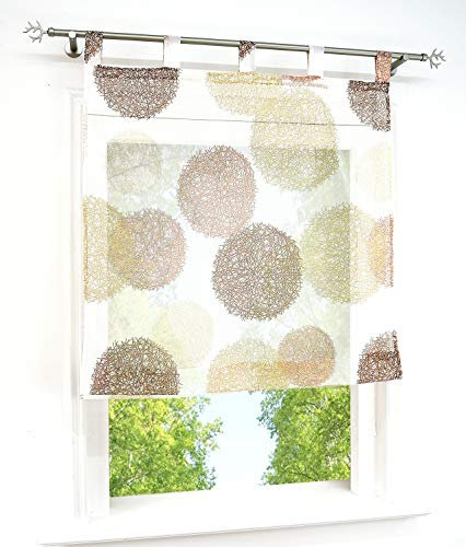 Raffrollo mit Kreis-Motiven Druck Design Rollos Voile Transparent Vorhang (BxH 120x140cm, Sand mit Schlaufen)