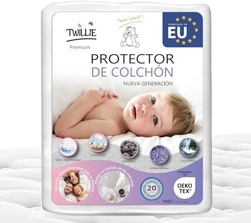 Twillie - Protector de Colchón 70 x 140 cm Impermeable - Hecho en Europa - Oeko-Tex® - Aegis® - Transpirable - Hipoalergénico, Anti-Bacteriano, Anti-Acaros - Cubre Colchón 100% Polialgodón
