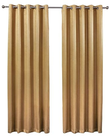 Emma Barclay Ambiance Eyelet Curtains - Soft Suede Velvet Look Textured Ring Top Curtains for Bedroom & Living Room - Softens Daylight & Adds Privacy (Ochre Yellow, W 66 x L 72 (2 Panels))