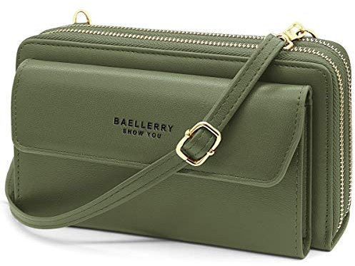 HNOOM Handy Umhängetasche Damen Handytasche zum Umhängen Handy Schultertasche Brieftasche Klein Crossbody Tasche Handy Geldbeutel Handytasche Geldbörse mit Kartenfächer, Schultergurt (Grün)