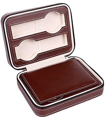 MR Maestro Relojero | Uhrenbox für 4 Uhren | Uhrenkasten | Uhrenkoffer | Kunstleder-Bezug | Uhrenschatulle | Samt-Innenfutter | Aus MDF, zum Reisen, Braun