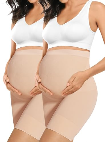 Peauty Maternity Dress Maternity Shapewear Formal Pregnancy Dress Elastic High Waist Mid Thigh Pregnancy Shaper Plus Size Underwear (Double Nude XXXL)