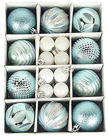 Bodhi2000 Weihnachtsbaum-Anhänger, Vintage-Stil, mehrfarbig, Weihnachtskugel, Geschenkbox, Familienanzug, Blau + Silber, 26 Stück