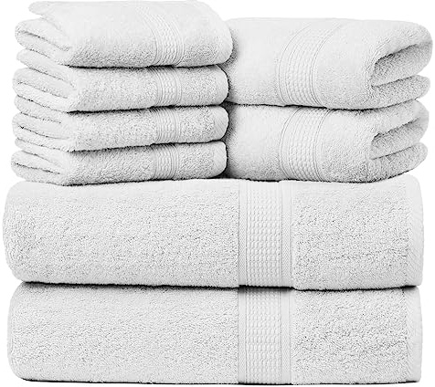 Toallas de baño de algodón de bambú de alta calidad, naturales, súper suaves y ultra absorbentes (blanco, juego de toallas de baño - 8 piezas)