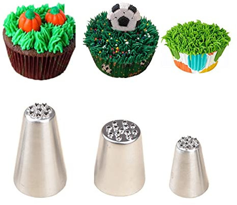 Grass Piping Nozzles Stainless Steel Large Piping Nozzles Tips 3 Pcs Set #233#234#234M Grass Icing Nozzle Cake Decorating Tips Pastry Cake Cupcake DIY Decorating Tools Kit