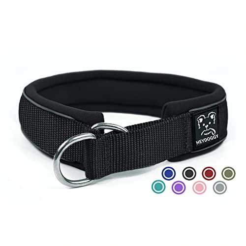 Weich Neopren Gepolstert Hundehalsband (4cm Breite) Reflektierend Hund Halsband mit Robust Nylon & Zugstopp, Bequem Zughalsband Dressurhalsband für Kleine Mittlere Große Hund Anti-Zug Walken M,Schwarz