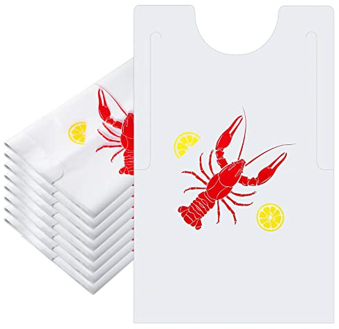 Hotop 50 Pack Plastic Disposable Bibs Seafood Boil Party Supplies Shrimp Crab Boil Accessories Shrimp Feasts Bibs(Crawfish)