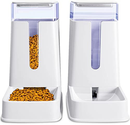 Distributore automatico di cibo e d'acqua per gatti in set da 2 confezioni, da 3,7 L, per animali domestici piccoli e medi, cuccioli e gatti, set di 2 pezzi