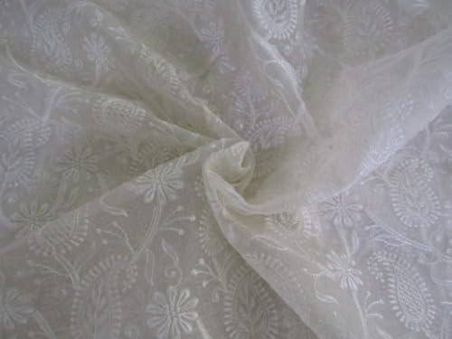 100% Silk Organza Embroidery Fabric 44 by The Yard