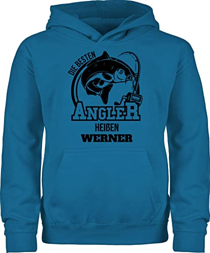 Kinder Hoodie Jungen Mädchen - Angeln - Angler Geschenk - 152 (12/13 Jahre) - Himmelblau - Angel Pullover Kids fischen carp Jungs Fisch Fishing angelzubehör Karpfen Fischer Name angelfan heißen