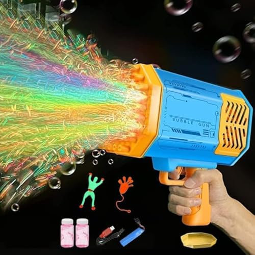 Aufladbare Elektrische Seifenblasenmaschine Seifenblasenpistole XXL Bazooka mit 69 Löcher/Lichtern/Akku,Elektrische Bubble Gun Machine Blaster Seifenblasen Kinder,Draußen,Hochzeit,Party