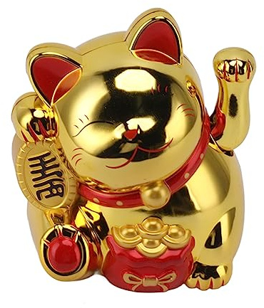 Maneki Neko, Glückliche Glückskatze, Lebendige und Schöne Glückskatze mit Elektrischem Winkearm, Batteriebetrieben, Künstlerische Katzenstatue-Dekoration für die Dekoration von (MLY11020-4 Gold)