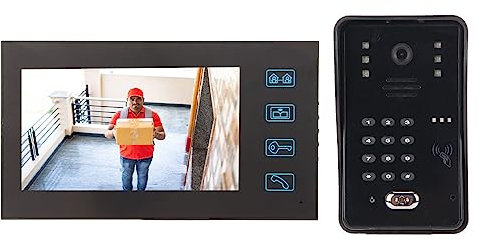 Drahtlose Video-Gegensprechanlage, 7-Zoll-Video-Türklingel-Türsprechanlage, 2-Wege-Audio-Türklingel-Kamera-Kits Unterstützen RFID-Passwort, IR-Cut-Freischaltung, (EU-Stecker)